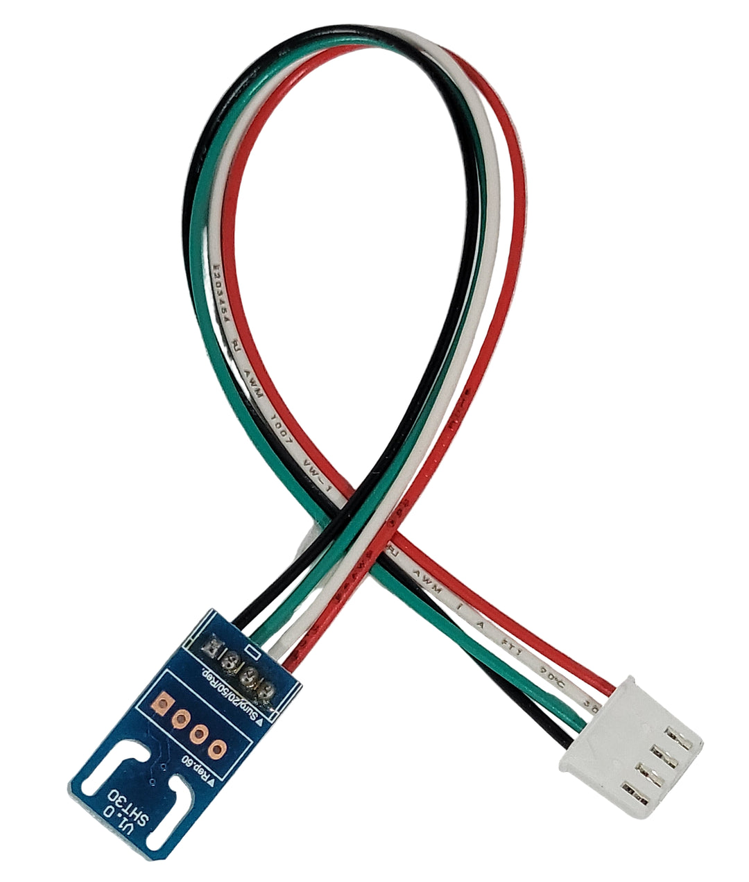A Rcom Curadle Brooder Temperature/Humidity Sensor with multicolored wires and a digital temperature display module.