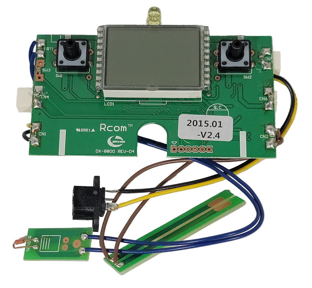 A green printed circuit board (PCB) for a Mini PX3 incubator with various electronic components and connectors visible. A label on the PCB indicates 'Rcom', 'Mini PX3', and 'Ver.