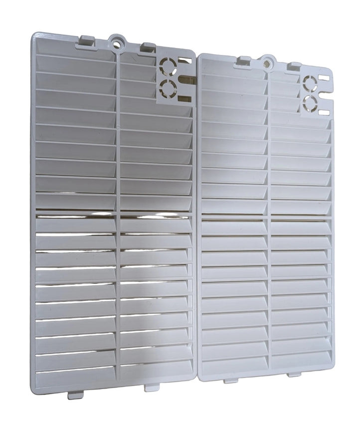 Two white plastic replacement vent grilles for the Pet Brooder models.