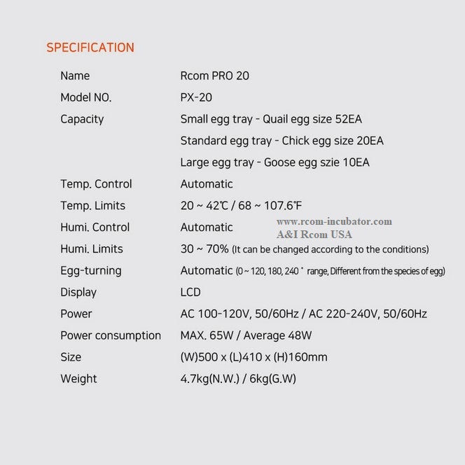 Pro 20 – Rcom Incubators USA